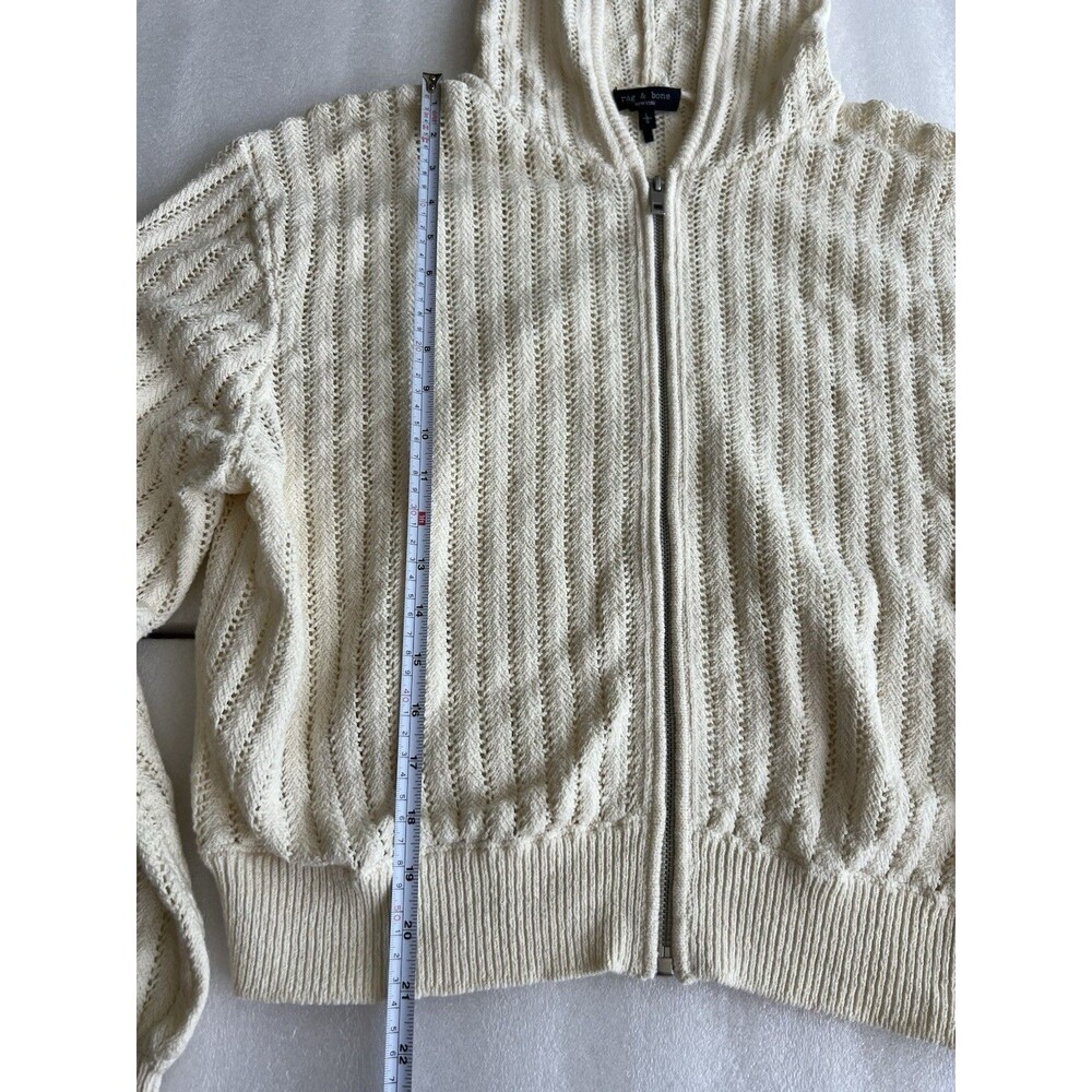 Women’s L Rag & Bone Adrienne Open Knit ivory Zip Hoodie Minimalist Fisherman - Picture 4 of 16